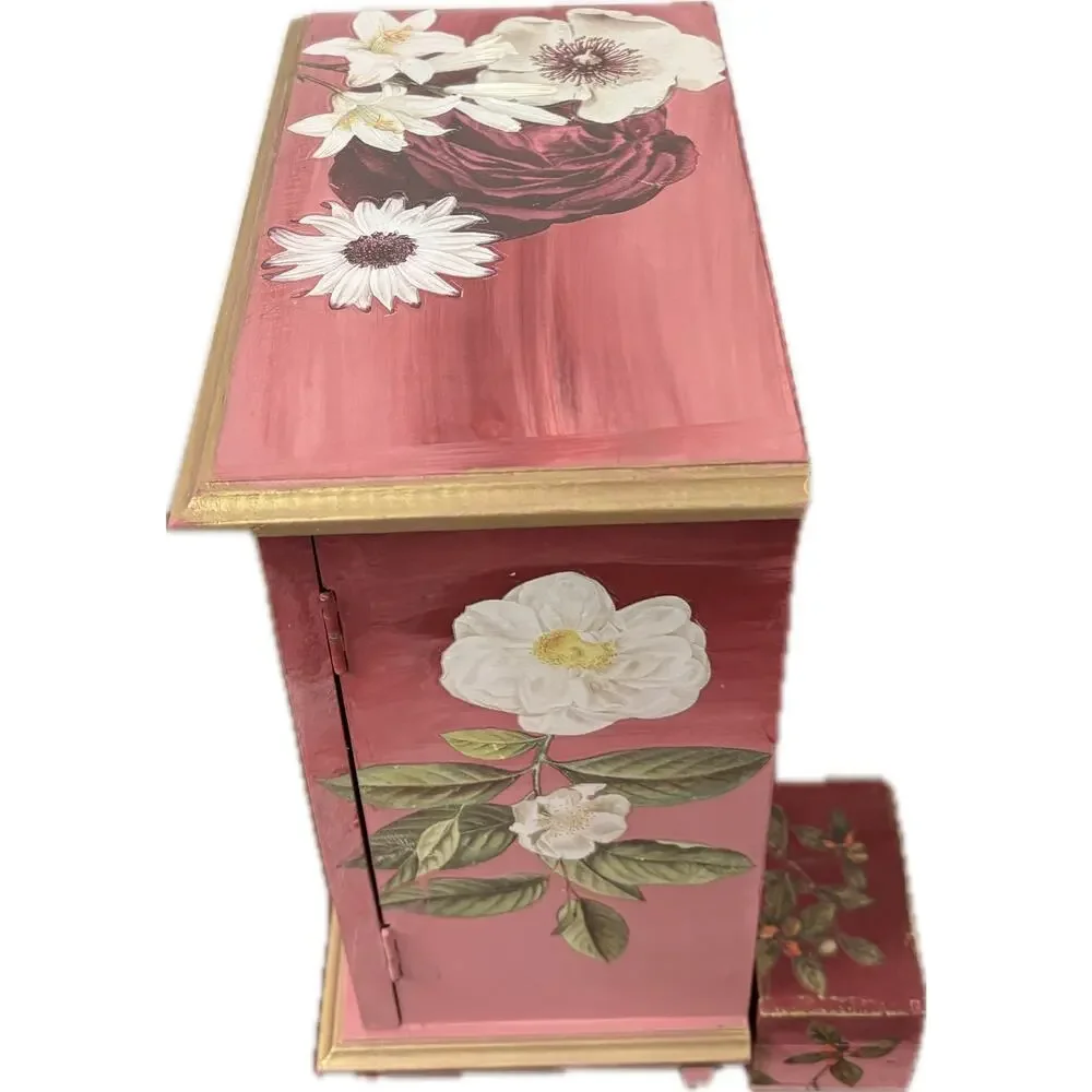 Upcycled Vintage Wooden Jewelry Box | Hand-Painted Dusty Pink & Maroon Ombre